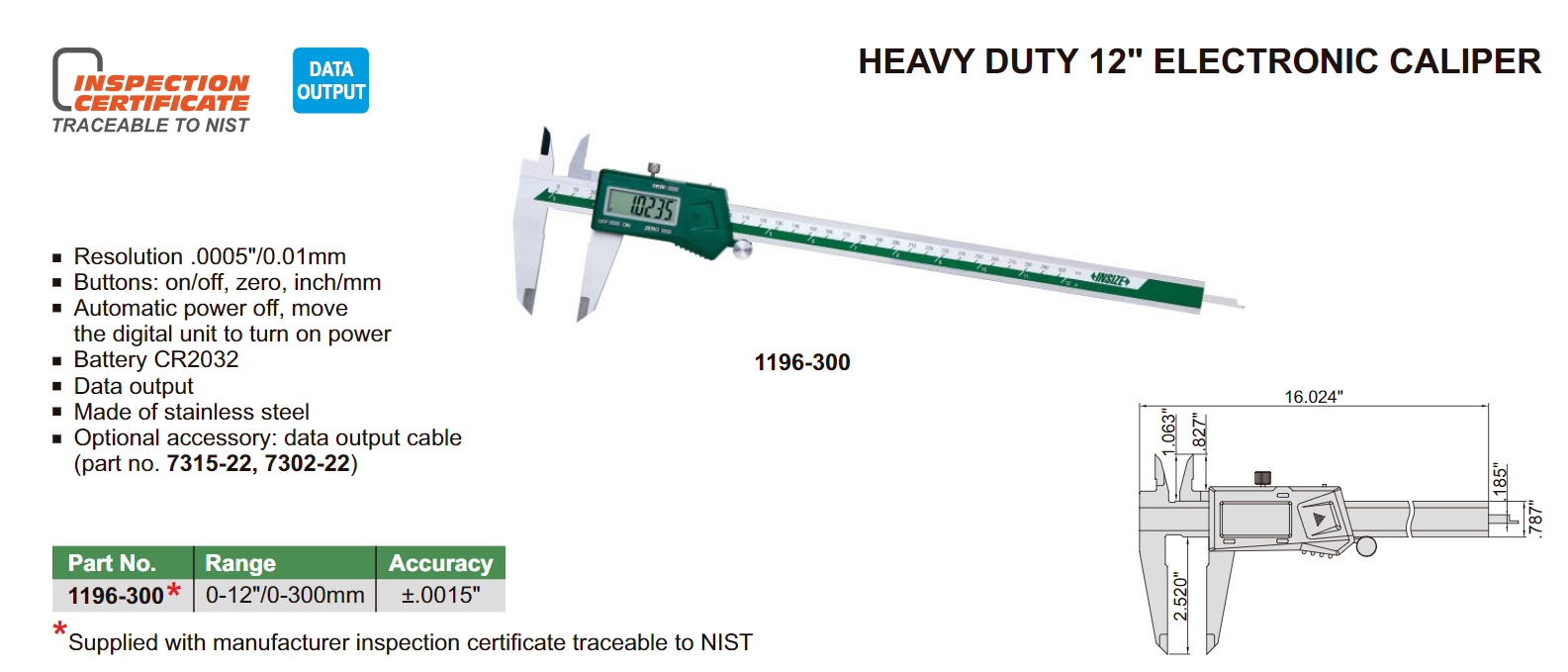 ELECTRONIC CALIPER 0-12"/0-300MM - HEAVY DUTY