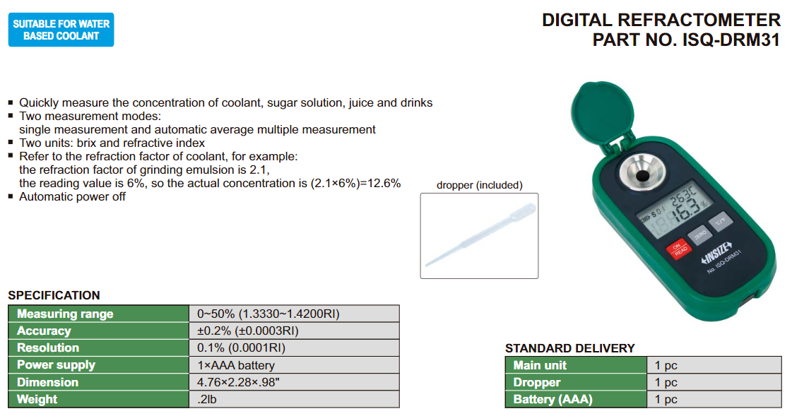 DIGITAL REFRACTOMETER 0~50% (1.3330~1.4200RI)